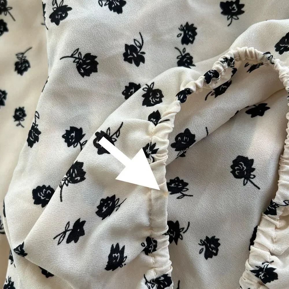 French Kiss Cream Floral Mini Dress Puff Sleeve Tie Front Size M - Picture 7 of 8